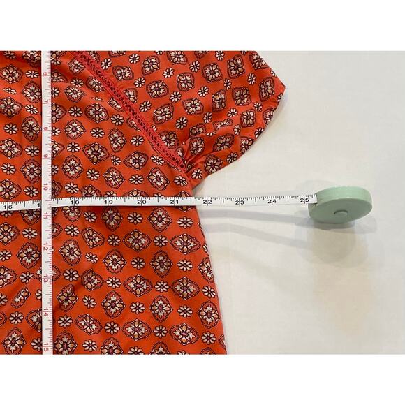 J. Jill Orange Floral Print Short Sleeve Button Down Blouse, Boho, Tassels, XL - Picture 11 of 12
